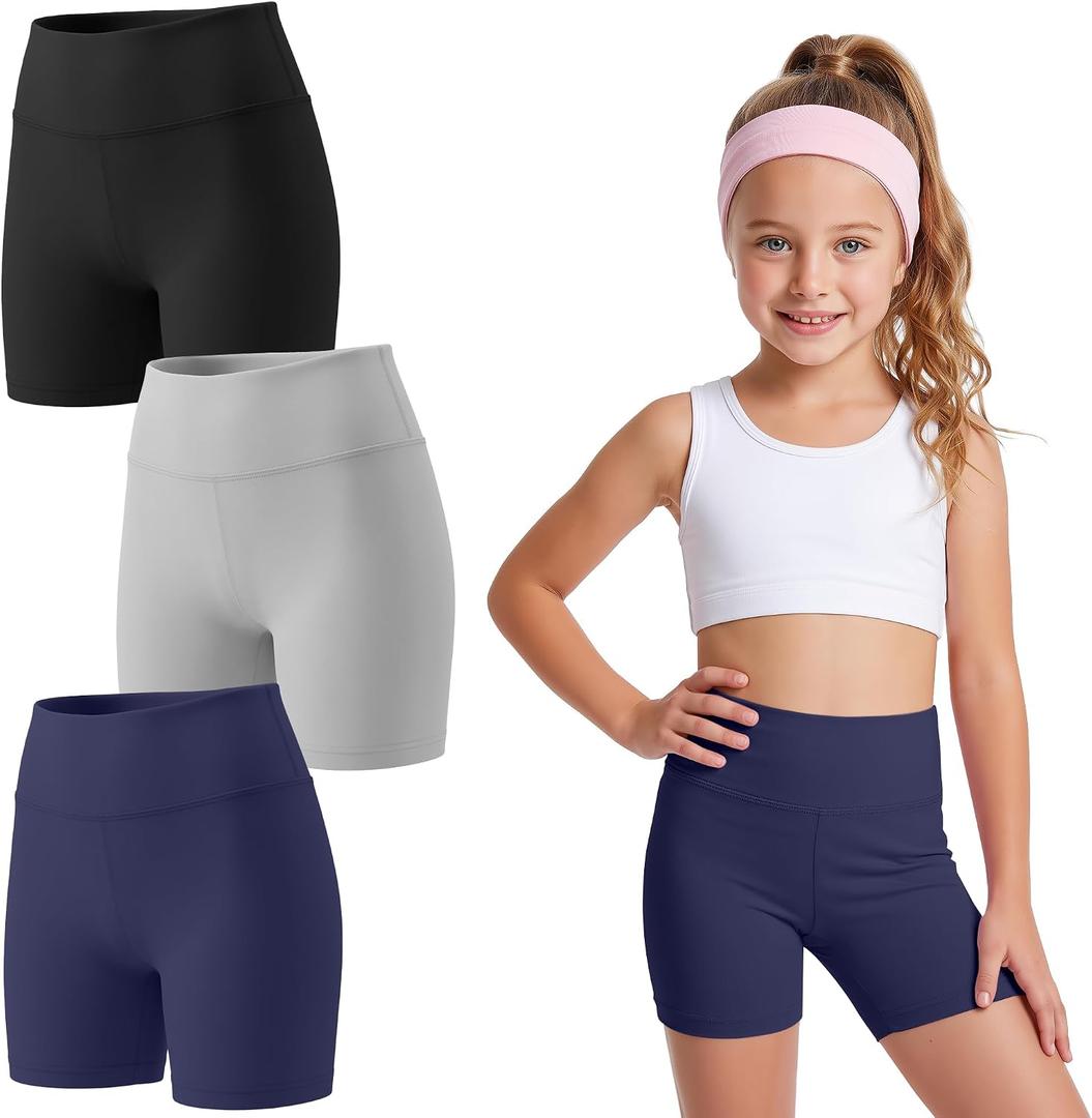 Yooo's Vivi 3 Pack Girls' Biker Shorts | High Waist, Yoga Fabric, Stretchy, Squat Proof, Flatlock Seams, Dance, Cheer, Running, Gymnastics, Volleyball