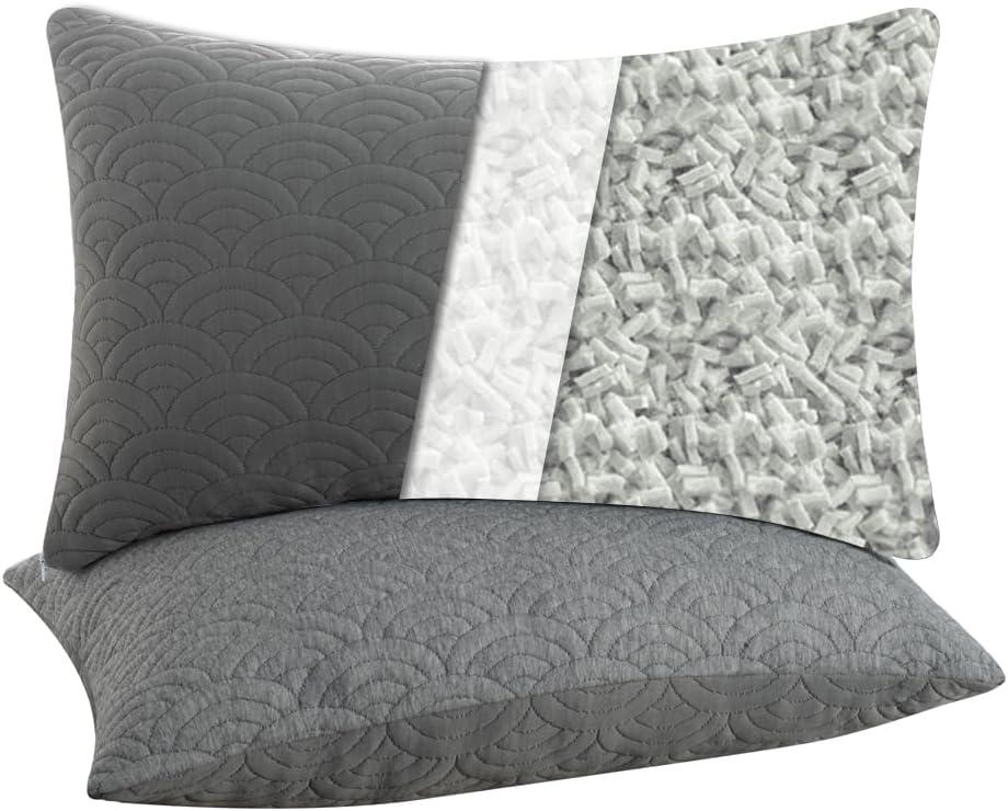 MOLCLCUY Memory Foam Pillows King Size Set of 2 Adjustable Cool Pillow for Side Back Stomach Sleepers Luxury with Washable Cover (Gray)