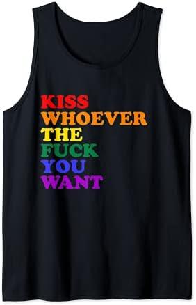 Kiss Whoever the fuck you want LGBT Rainbow Pride Flag Tank Top Medium