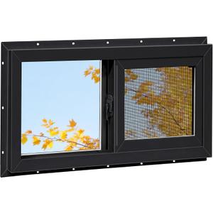 Vinyl Basement Window, Bathroom Sliding Window 32" x 20" Black