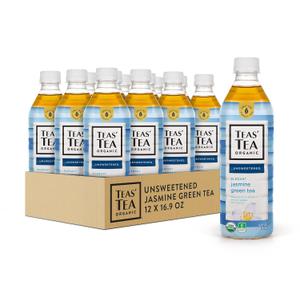 Teas' Tea Unsweetened Jasmine Green Tea 16.9 Ounce (Pack of 12) Organic, Sugar Free, 0 Calories (EXP 06/23/26)