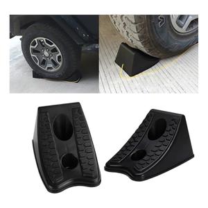 FALVFUN Car Wheel Chocks, 2PCS Heavy Duty Solid Rubber Camper Wheel Chock with Non-Slip Base, Strong Trailer Tire Stopper to Keep Your Car in Place, Universal for RV Camper Travel Trailer