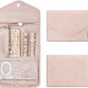BAGSMART Travel Jewelry Organizer Roll Foldable Jewelry Case for Journey-Rings, Necklaces, Bracelets, Earrings, Soft Pink (Medium)