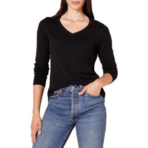 Amazon Essentials Women's Regular-Fit Lightweight Long-Sleeve V-Neck Sweater (Available in Plus Size) (Medium, Black)