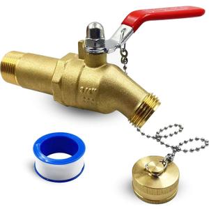 Upgrade Water Heater Drain/Flush Ball valve kit, Full-Port Valves 3/4"MIP x 3/4" Male GHT Connection to Hot Water Heater Tank, 2 inch Shank, 180 degree Handle with Chain, Cap and Thread Tape
