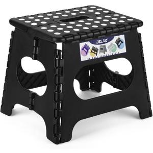 Delxo Folding Step Stool,11 Inch Non-Slip Foldable Step Stools, Portable Foldable Step Stool Lightweight Small Folding Stool with Handle for Kitchen Bathroom in Black, Pack of 1