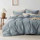 Bedsure 100% Washed Cotton Duvet Cover King Size - Dusty Blue Minimalist Cotton Duvet Cover Linen Like for All Seasons - GentleSoft Plain Simple Bedding (Dusty Blue, King, 104"x90")