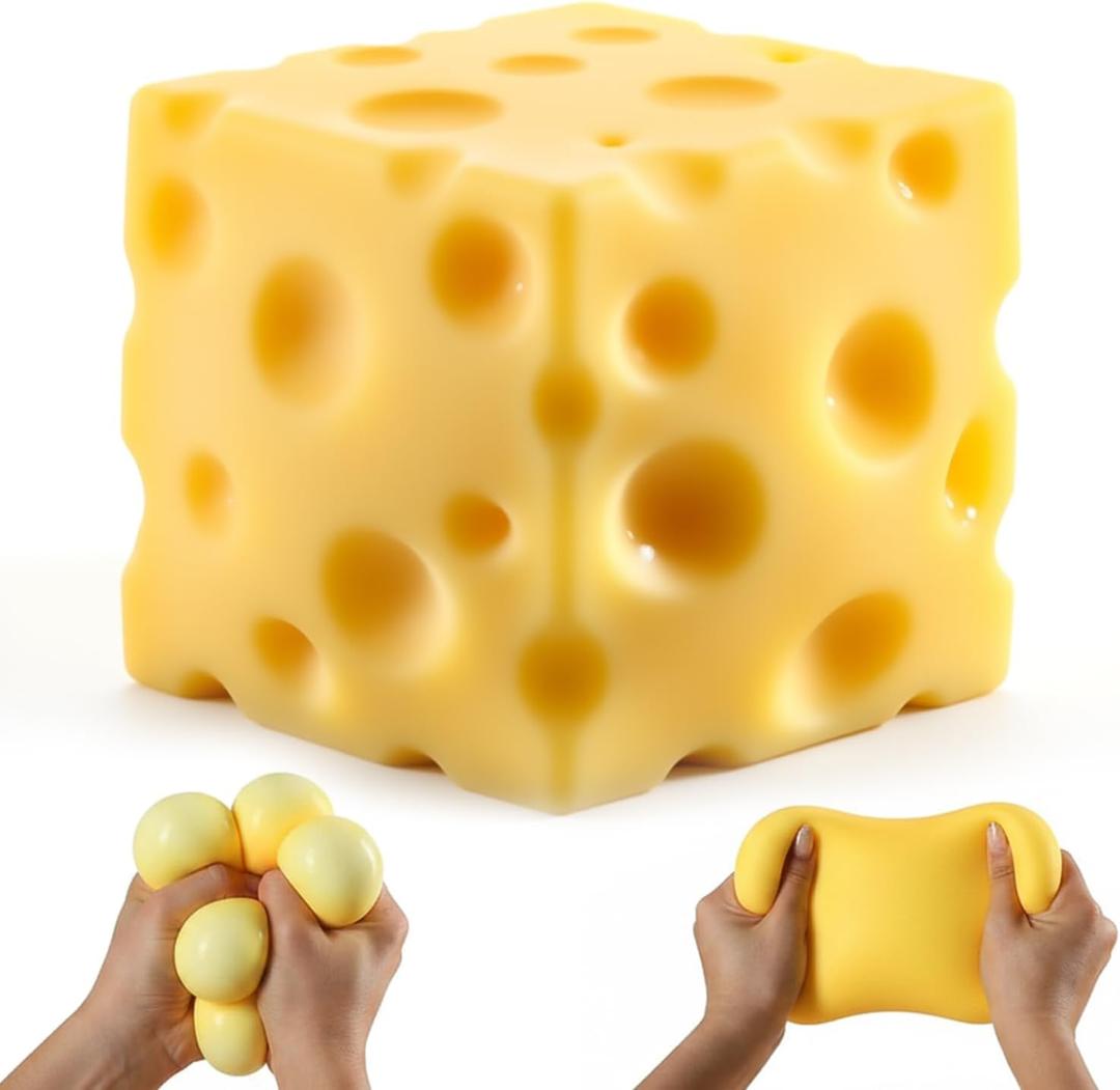 Big Cheese Squishy, 4.3" Jumbo Cheese Cube Block Squishy Toy, Giant Slow Rising Sensory Fidget Squeeze Toy, Large Stress Relief Toy for Adults,& Teens, Party Favor Birthday Gift