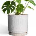 Eightpot Ceramic Planter Pot - 10 Inch Plant Pot for Indoor Outdoor Plants Round Large Flower Pot with Drainage Holes and Saucer for Home Garden Patio Decor White