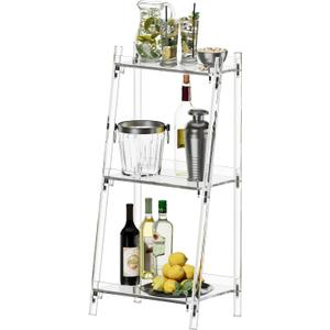 HMYHUM Acrylic Stand, 3 Tier Liquor Display for Home Bar, Stepped Acrylic Rack Freestanding Floor, Liquor Cabinet for Whiskey with Fences, Large-Capacity Alcohol Storage for Living Room