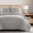 Lush Decor Hexagon Honeycomb Embroidered Textured Cotton Quilt Gray 3 Piece Set Full/Queen - Soft Lightweight Modern 3 Piece Bedding Set