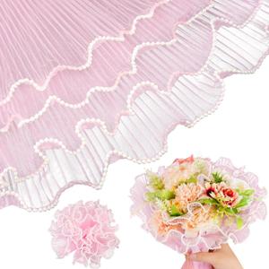 FACULX 3 Pcs 4 Yards Pink Pearl Mesh for Bouquet Wrapping Paper Mother's Day Pearl Edge Flower Wrapping Paper for Thanks Wedding Anniversary Birthday Florist Supplies (Light Pink)