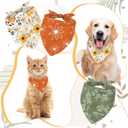 Whaline 4Pcs Boho Pet Bandanas Spring Daisy Dog Scarf Washable Adjustable Triangle Dog Bibs Puppy Neckerchief for Cat Pet Birthday Costume Accessories