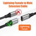 AGVEE 6.6ft Lightning Extension Cable, Braided Female to Male Extender Full Function Cord Compatible with iPhone iPad, Data Sync Video Audio & Charging Connector Adapter, Dark Gray