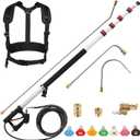 PWACCS 24 FT Telescoping Pressure Washer Wand, Telescopic Spray Wand with Power Washer Extension Wands, Gutter Cleaner Attachment Kit with 7 Nozzle Tips, 2 Adapters, Pivoting Coupler and Support Belt 