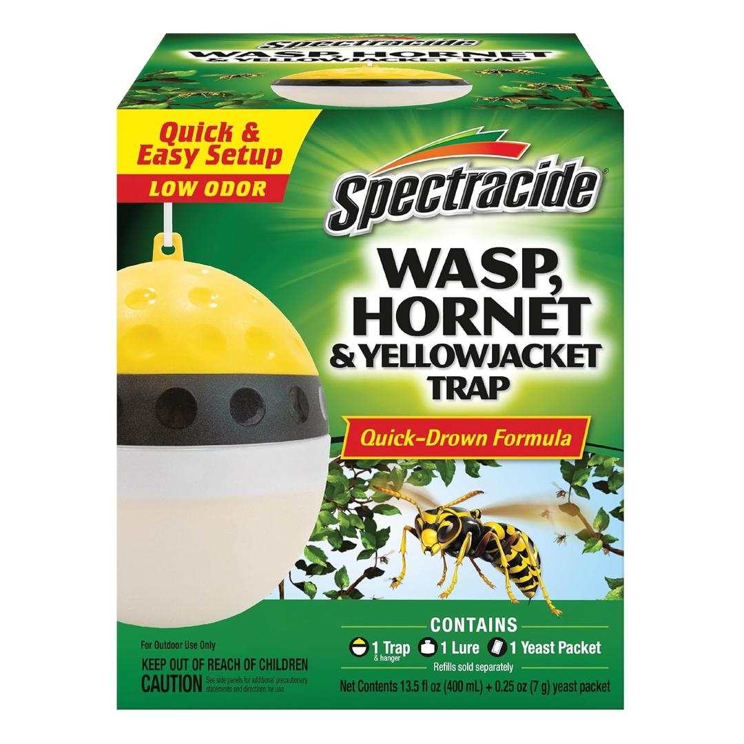 Spectracide Wasp, Hornet & Yellowjacket Trap, Hanging Wasp & Hornet Trap with a Quick-Drown Formula That Submerges & Kills Insects, 1 Count
