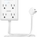 Flat Electrical Outlet Extender with USB C Ports, 4 Outlet 3 USB Wall Plug, 6 ft Thin Extension Cord, Flat Plug Power Strip Surge Protector for Home, Office. White