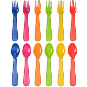 Wheat Straw Toddler Utensils Set of 12 - Kids Forks and Kids Spoons BPA Free/Dishwasher Safe Kids Utensils Cutlery Set Brightly Colored Toddlers Silverware Set