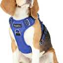Funfox Dog Harness Medium No Pull, Adjustable 2 Clips Anti-Pull Vest with Practical Handle, Breathable Padded Pet Harness Designed for Small/Large Breeds, Reflective Training Walking, Blue, Medium