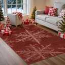 Lahome Snowflake Christmas Area Rugs, 5x7 Indoor Christmas Rug for Bedroom Non Slip Washable Living Room Rugs Holiday Decor Soft Red Rug Throw Carpet for Entryway Kitchen Dining Room(5'x 7',Red)
