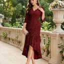 BeryLove Cocktail Summer Prom Dress for Women Evening Sequin Glitter 3/4 Sleeve Party Ruffle Elegant High Low Sparkly Gowns 7065 Burgundy L