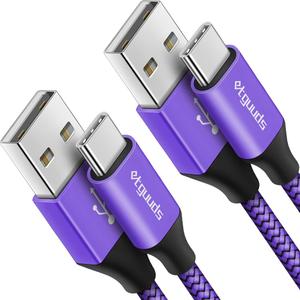 etguuds 4ft USB A to USB C Cable 3A Fast Charging, 2-Pack USB A to USB Type C Charger Cord for iPhone 16 15 Pro/Pro Max/Plus, for Samsung Galaxy S24 S23 S22 S21 S20 S10 A55 A54 Flip Note, Moto, Purple,  2 Pack