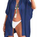 Womens Swimsuit Cover Up Shirts Oversized Beach Bikini Bathing Suit Coverups Beachwear Button Up (Blue, S)