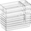 Criusia 16 Pack Large Clear Plastic Drawer Organizer Bins - 5 Size Acrylic Bathroom and Vanity Organizers and Storage Trays for Makeup Office Home, Kitchen Drawer Organizer for Utensils, Gadgets