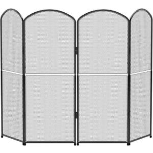 Fireplace Screen 4-Panel,47.8 W x 31 H,Foldable Fire Spark Guard with Wrought Metal Mesh,Modern Decorative Fireplace Gate for the Living Room,Baby and Pet Safe,Home Decor,Easy Assembly,Black
