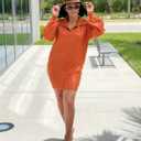 BTFBM Women Casual V Neck Knit Mini Fall Sweater Dresses Long Sleeve Loose Fit Solid Color Ribbed Pullover Jumper Sweaters (M)