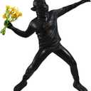 Banksy Street Graffiti Art Statue,Throwing Flower Boy Figurine,Resin Statue Ornaments,Living Room Dining Desk Decorations,Bookshelf Decorative Objects,Modern Home Decor(8.6"/Black)