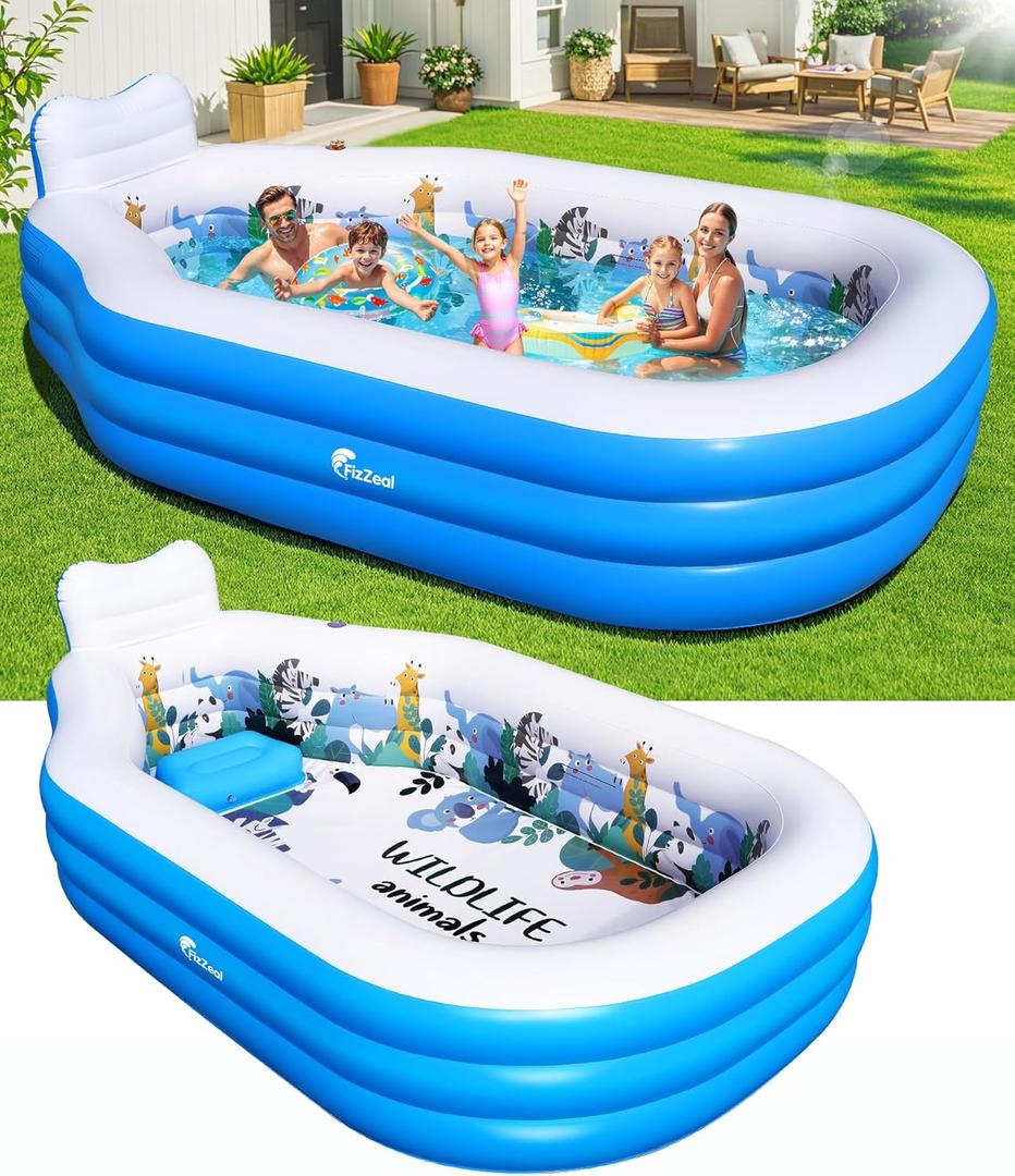 Large Inflatable Swimming Pool for Kids and Adults,Thickened Adult Pool for Backyard with Seat and Backrest, Kids Outdoor Blow up Pools, 118"x 75"x 22" Inflatable Pools for Summer (Sky Blue)