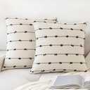 Boho Throw Pillow Covers 16x16 Set of 2 Modern Farmhouse Decorative Cushion Case Tufted Square Pillows Cover Neutral Pillow Cases Accent Pillowcase for Sofa,Couch,Bed,Beige and Black