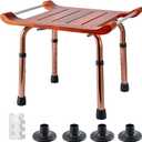 Teak Shower Bench with Handles, Shower Chair for Inside Shower, Height Adjustable Stool, Attached Shower Head Holder Skid pad, Supports Up to 300 Lbs Both Indoor and Outdoor use
