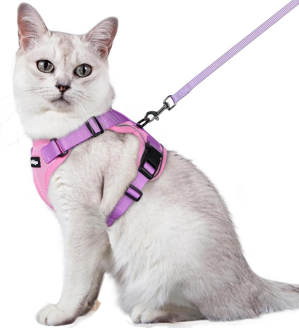 rabbitgoo Cat Harness and Leash for Walking, Escape Proof Soft Adjustable Vest Harnesses for Cats, Easy Control Breathable Reflective Strips Jacket, Pink & Purple, M
