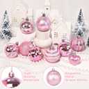 20 Pcs Christmas Ball Ornaments Pink Christmas Ornaments Glittering Plastic Hanging Decorations with 10Pcs Pink Bows Christmas Tree Decorations