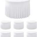 HolidayIdeas White Spandex Round Tablecloths for 60in Wedding Table, 5ft Fitted Stretch Table Skirts 120 Inch, Wrinkle-Free Ruffle Design Tablecloths for Banquets,Trade Shows, Parties, Events, 6 Pack