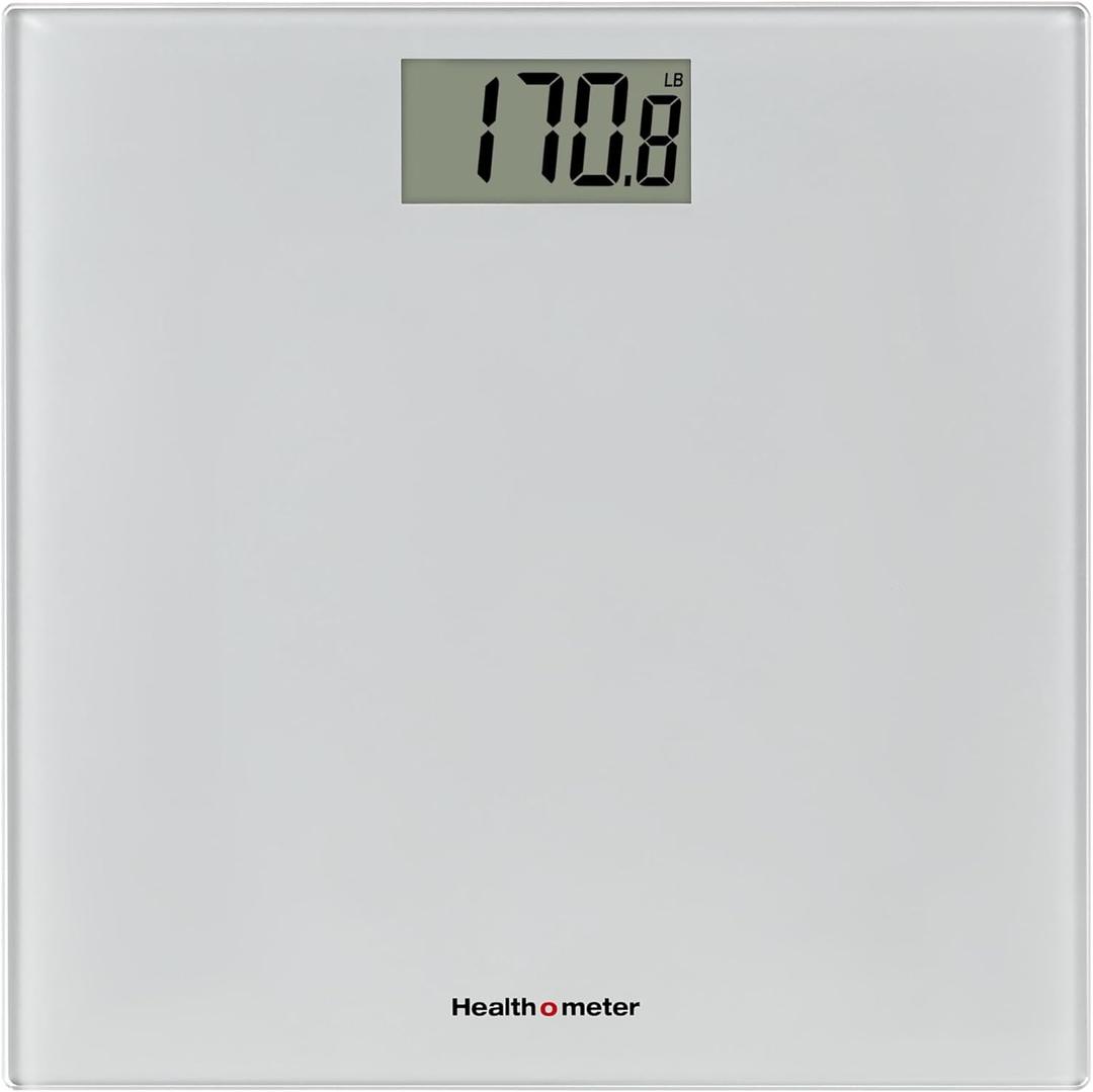 Health o meter Compact Digital Glass Bathroom Scale 450 lb Capacity, 4 Load Cells, 3.2" LCD Display, Tempered Glass Platform, Auto Shut-Off, Low Battery Indicator, Non-Skid Feet