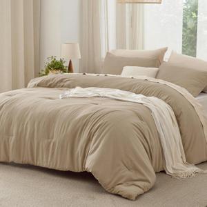 Bedsure Oversized King Size Comforter Set, Taupe Soft Prewashed Bedding for All Seasons, 3 Pieces GentleSoft Down Alternative Bed Set, 1 Lightweight Comforter (120"x98") and 2 Pillowcases (20"x36")