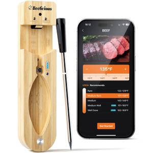 Beelicious Pro Wireless Meat ThermometerStable Bluetooth Smart Probe with 1.8 Accuracy, 0.5s Fast Response & Long-Lasting Battery, IP67 Waterproof, App Controlled for Grill, Oven, Air Fryer