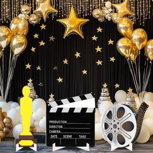 WinnerWhy 3 Pcs Extra Large 20 Inch Movie Night Party Decorations Clapboard Award Trophy Film Strip Movie Theater Decor Red Carpet Theme Decorations Cut Action Scene Board Centerpiece for Photo Prop