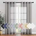 NICETOWN Sheer Curtains Flax Texture for Bedroom, Vintage Grommet Top Linen Textured Semitransparent Privacy Window Treatment Light Filter for Living Room, 52" W x 84" L, Set of 2, Charcoal Grey