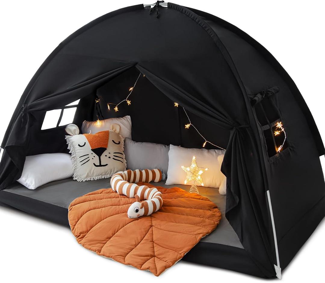Sherilyn Full Size Bed Canopy Toddler Bunk Bed Tents Dream Tent on Bed Privacy Space Blackout Kids Sleeping Tents Indoor Floor Portable Drafty Playhouse for Boys Girl Birthday House Gift