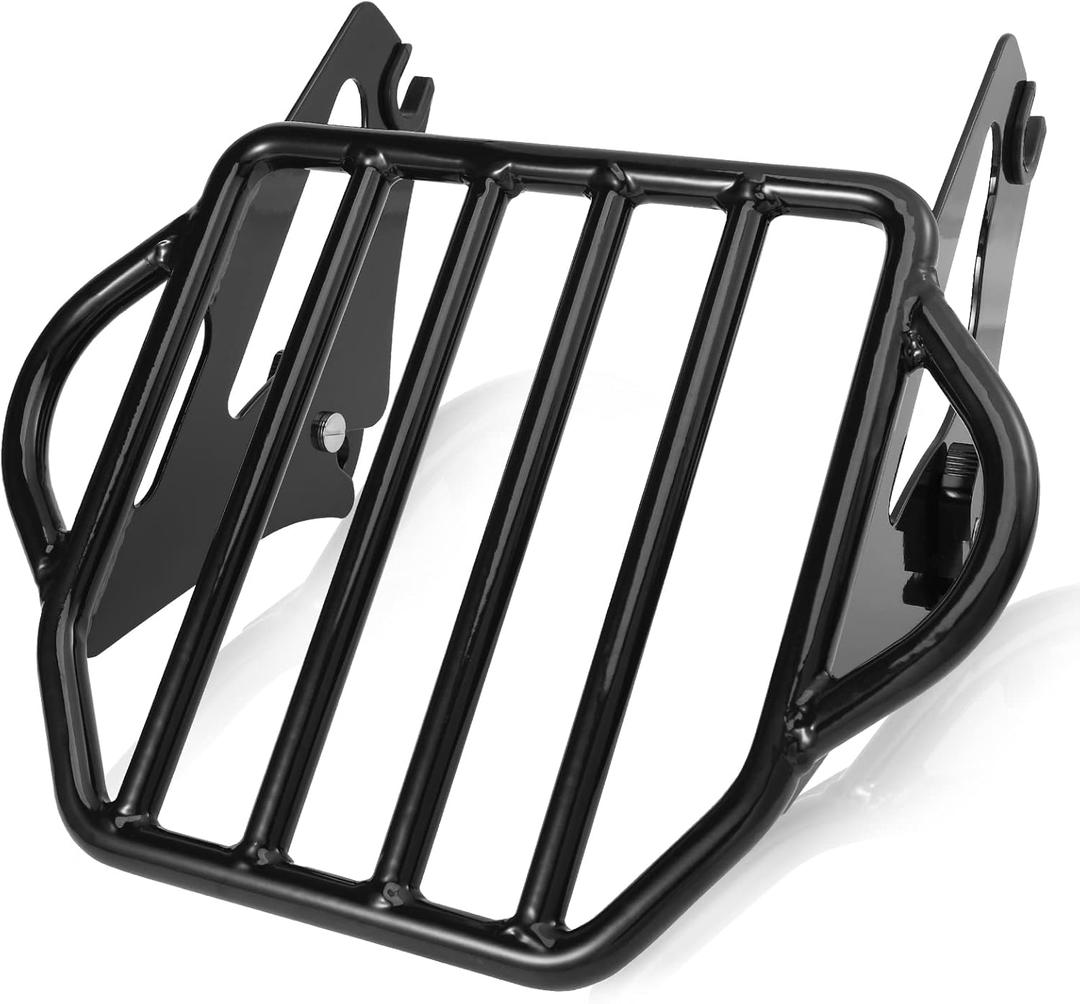 Black Detachable Two-Up Luggage Rack Motorcycle Rear Mounting Rack for Harley Touring Street Glide Road King Road Glide Electra Glide CVO Limited Custom 2009-2025 (Harp-shaped 15")