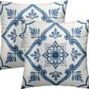 Cafl Boho Geometric Floral Throw Pillow Covers Blue and White Square Pillowcases Cushion Cover 18x18 Inch for Room Sofa Chair Bed Home Decor Set of 2