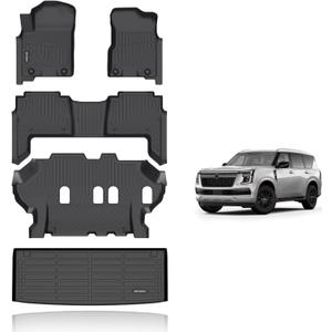 KELCSEECS Floor Mats & Cargo Liner Custom for 2019-2024 Nissan Armada/Infiniti QX80 8 SeatsBench Seat Waterproof All Weather Mats Guard Automotive Liners Full Set Accessories Black