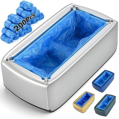 LYSHIYI Shoe Cover Dispenser with 200pcs Disposable Shoe Covers, Automatic Shoe Cover Machine Fits shoes up to Men's size 12, Suitable for Home, Factory, Hospital (Silver)