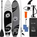 SereneLife Inflatable Stand Up Paddle Board with Premium SUP Accessories  Wide Stable Design with Non-Slip EVA Deck Pad for Adults and Youth of All Skill Levels (Black and Gray)
