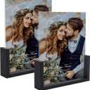 PETAFLOP 8x10 Picture Frame Set of 2, Black Rustic Wooden Photo Frames 8 by 10 Inch with HD Glass, U Shaped Double Sided Menu Holder Sign Card Stand for Tabletop Display