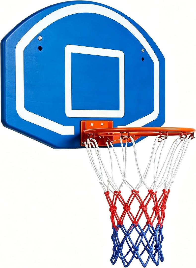 Wall Mounted Basketball Hoop Shatter-Proof Backboard 18" Standard Rim, Anti-Tear Net, Indoor Outdoor Basketball Games